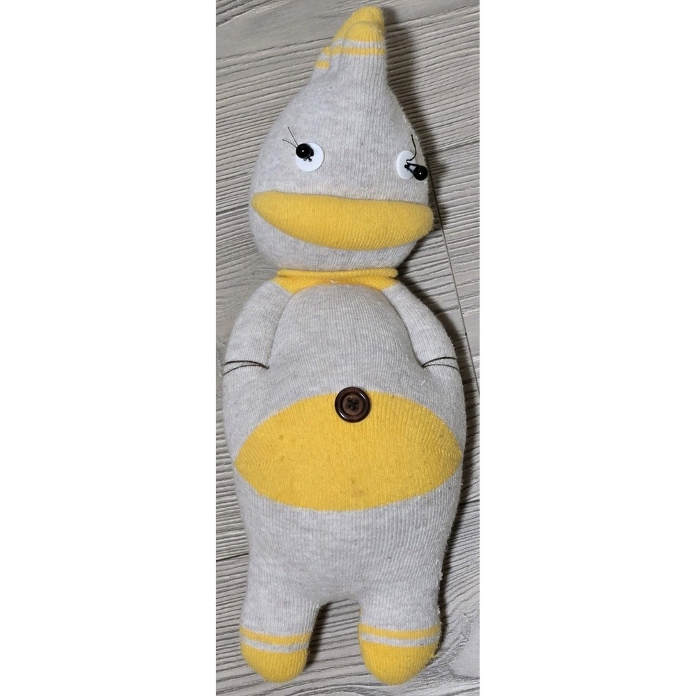Sok-O 100% Handmade Plush Duck Sock Toy One Of A Kind‎ RARE Yellow/Gray